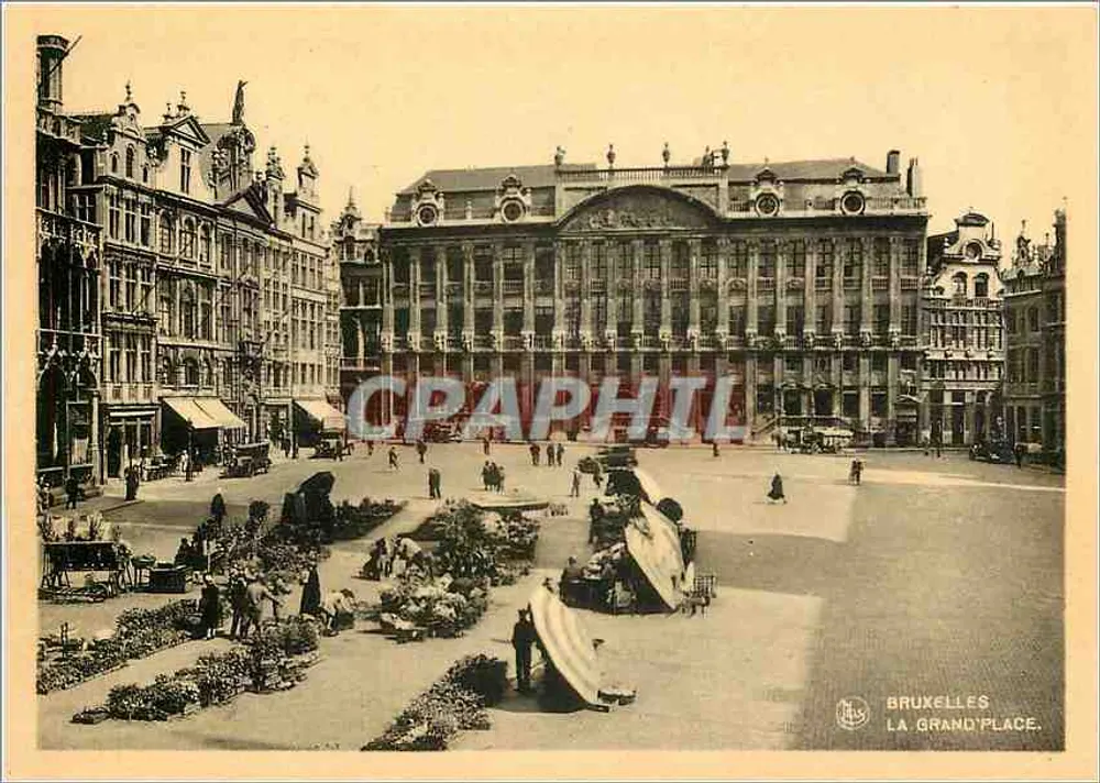 Bruxelas — A Grand'Place — visão da praça com vendedores de flores — Ern. Thill, Bruxelas, n° 6 - Frente