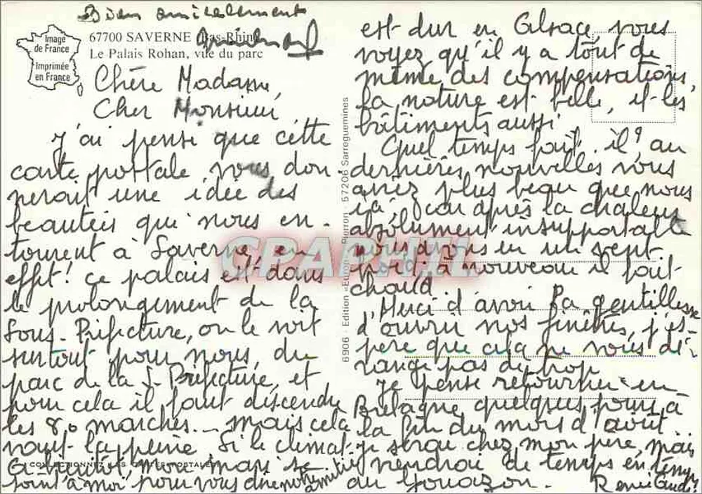 Palácio Rohan — Saverne, Bas-Rhin — Edição « Edição B506 » - Verso