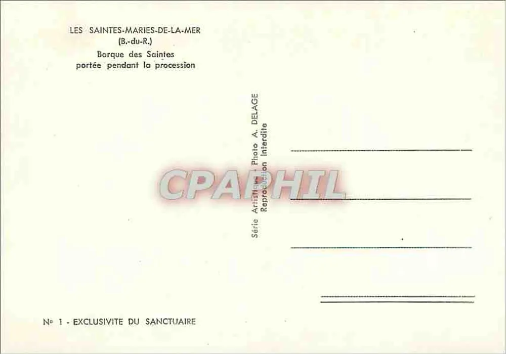 Les Saintes-Maries-de-la-Mer — Ansicht der Barke der Heiligen während der Prozession — Foto A. Delage, Serie 1 - Rückseite