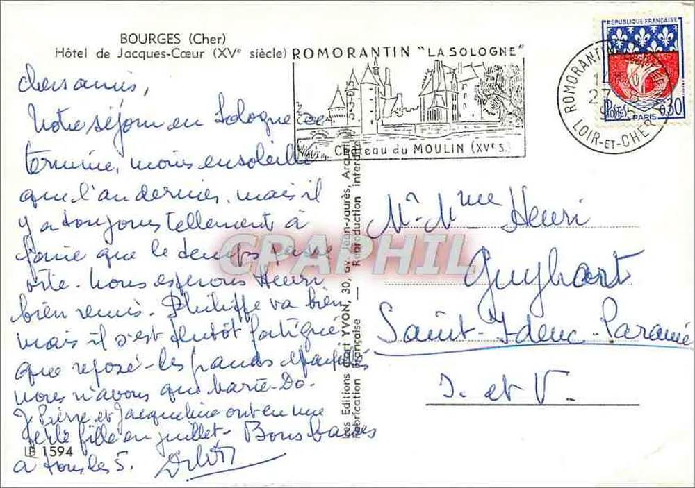 Hotel de Jacques-Cœur — Romorantin 'La Sologne' — Edições Yvon, n°1594 - Verso