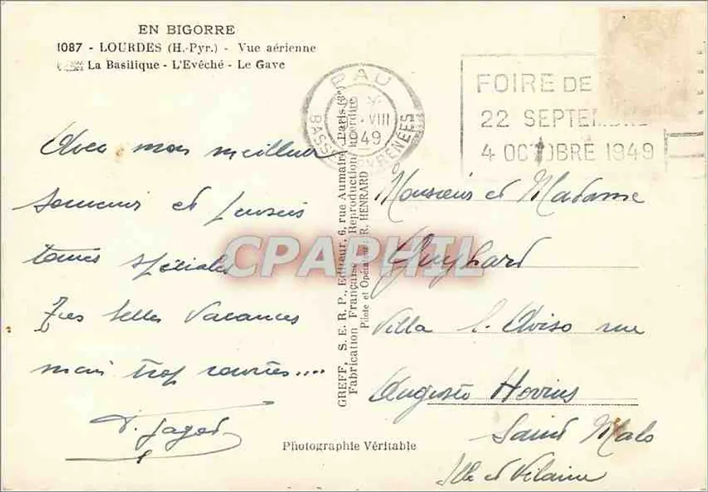 Lourdes (H.-Pyr.) — Luftbild der Basilika und des Bischofspalastes — Greff - Rückseite