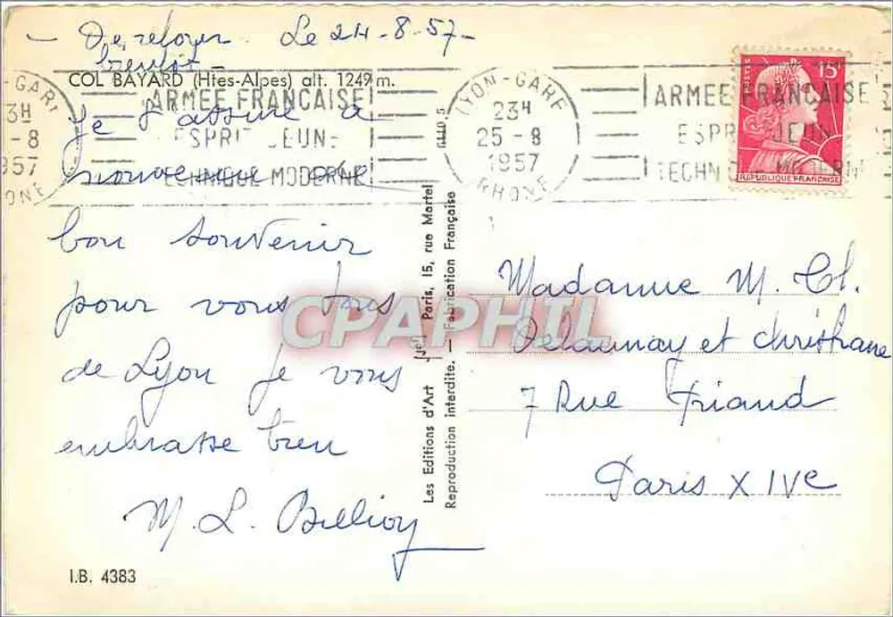 Col Bayard (Hies-Alpes) — vista panorâmica nevada — Les Editions d'Art Lyon - Verso