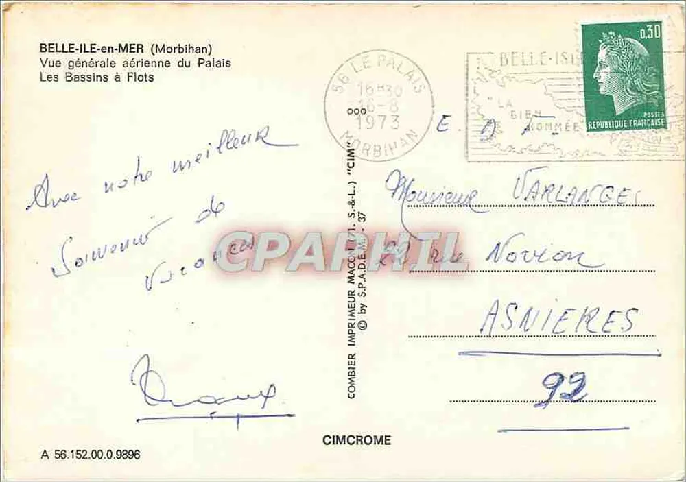 Belle-Île-en-Mer — allgemeine Luftaufnahme des Palastes — Les Bassins à Flots — Drucker Combier - Rückseite