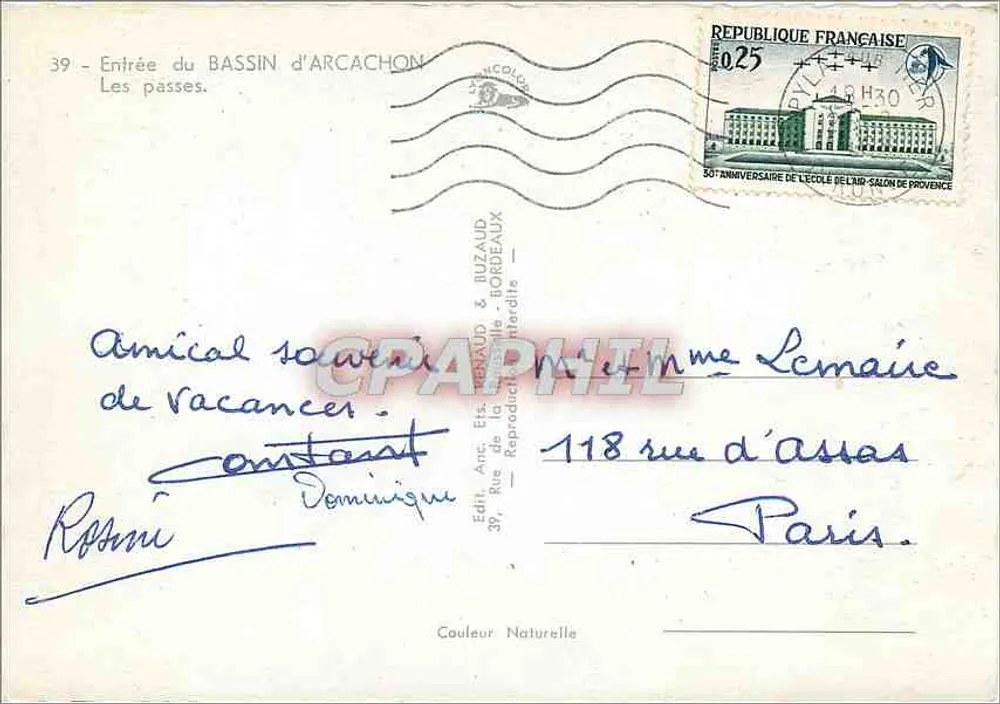 Ingang van het bassin van Arcachon — Les Passes — Ed. Anc. Buzaud & Buzaudaux - Achterkant