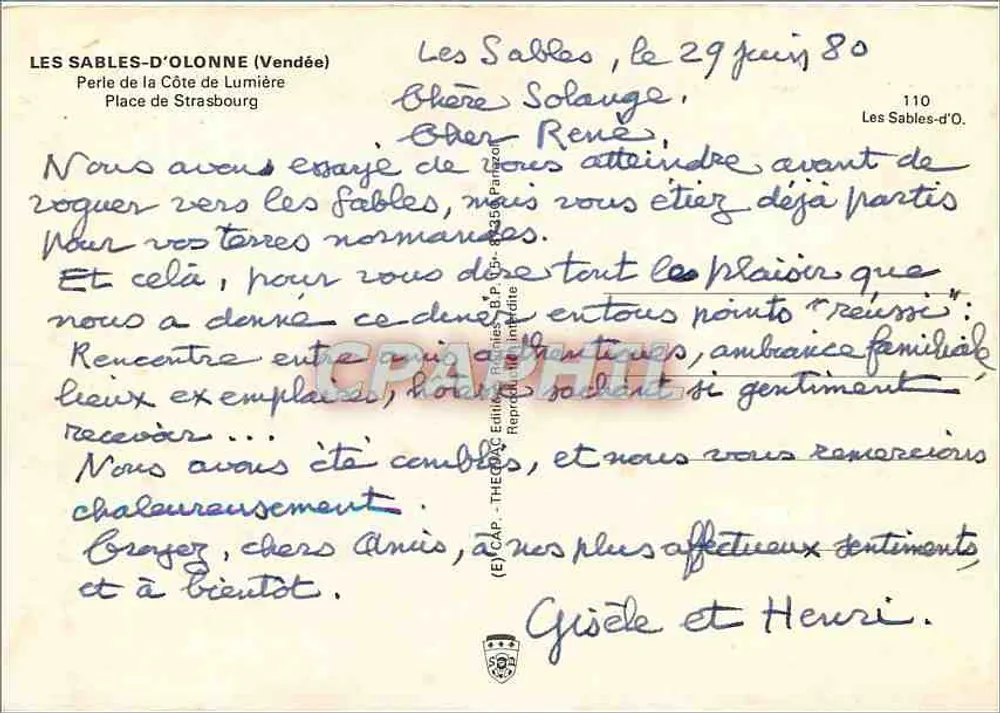Les Sables-d'Olonne — Vista da praia e do estacionamento — Editor IRIS, n°110 - Verso