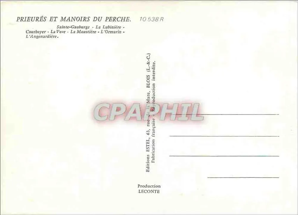 Prieurés und Manoirs des Perche — Verlag ESTEL, Nr. 10 538 R - Rückseite