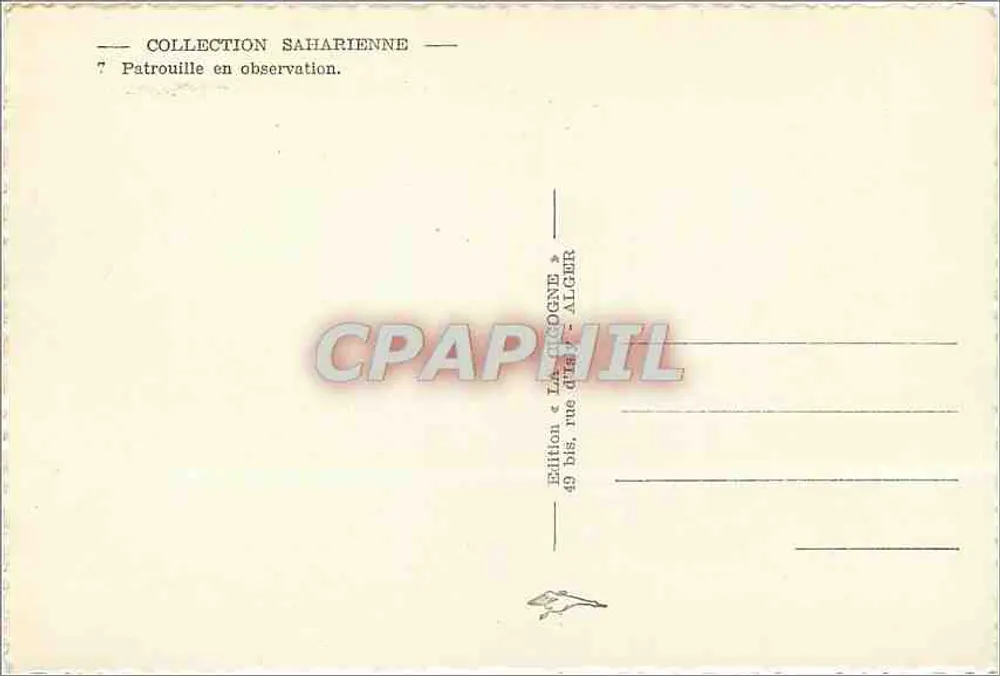 Patrouille in Beobachtung — Saharacollektion — Édition La Cigogne, Algier - Rückseite