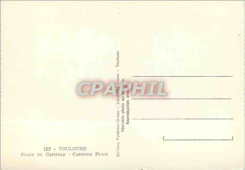 Praça do Capitólio — Toulouse — Edições Pirineus-Oceano - Verso