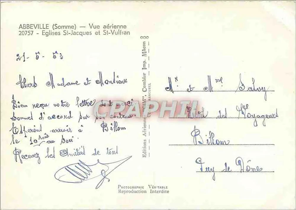 Abbeville (Somme) — Luftbild — Kirchen St-Jacques und St-Vulfran — Aériennes Editions 'VÉRITABLE' n°20757 - Rückseite