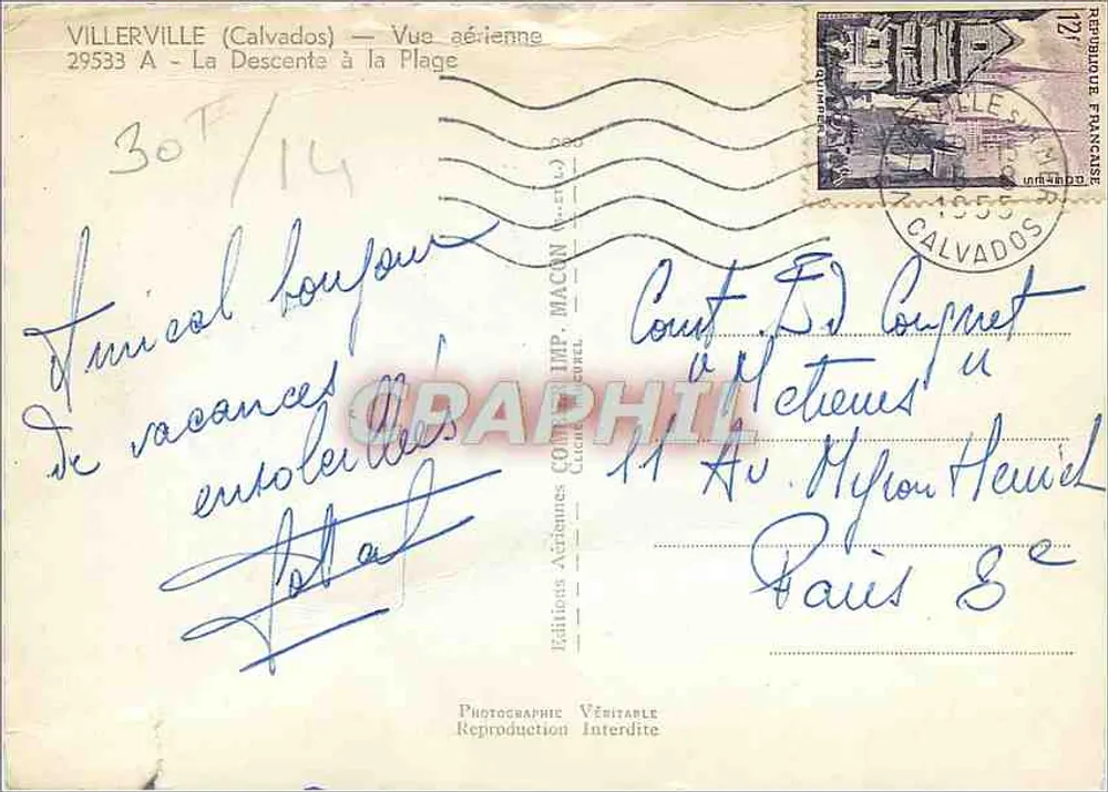 Villerville (Calvados) — Luftbild — Die Abfahrt zur Strandpromenade — Éditions Aériennes Cliché-Panel - Rückseite