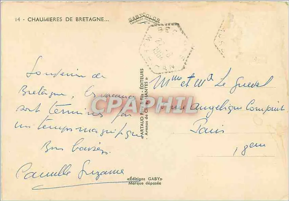 Poço e casa de colmo — Chaumières de Bretagne — Éditions Gaby - Verso