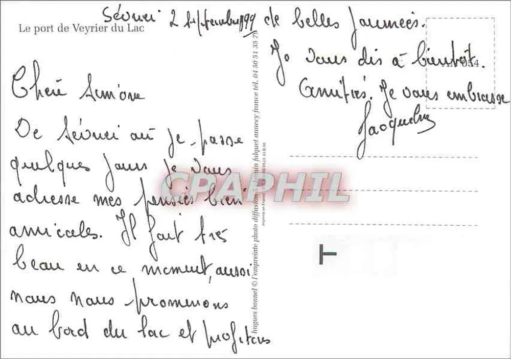 Lac d'Annecy — vue du port de Veyrier — éditeur : Imprimerie Bonnel - Verso