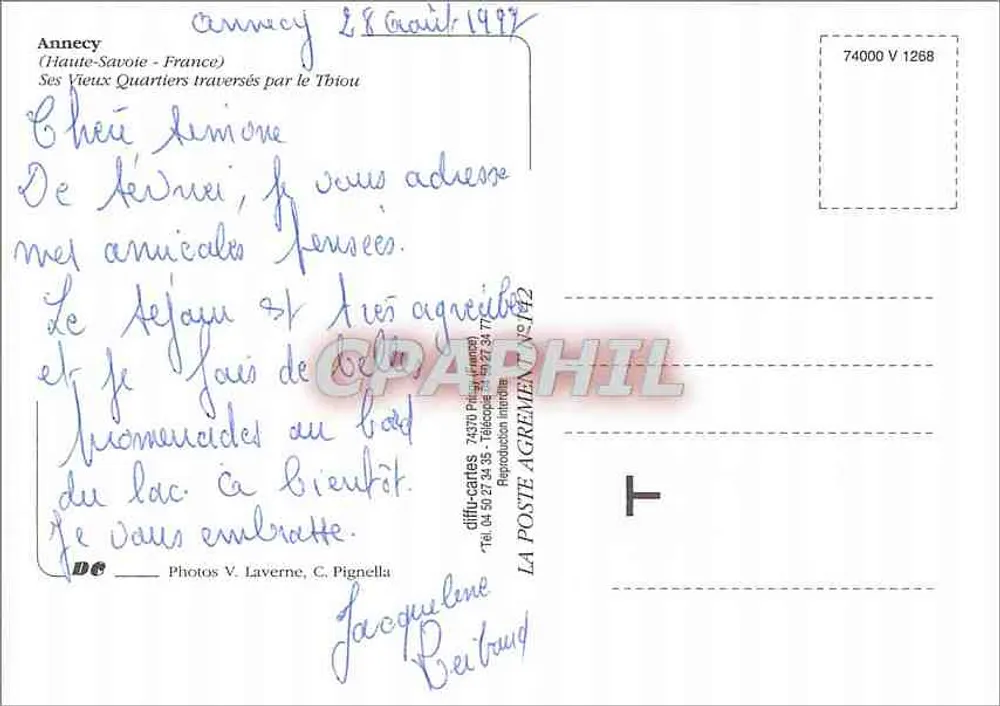Annecy — Seus Velhos Bairro — diffu-cartes - Verso