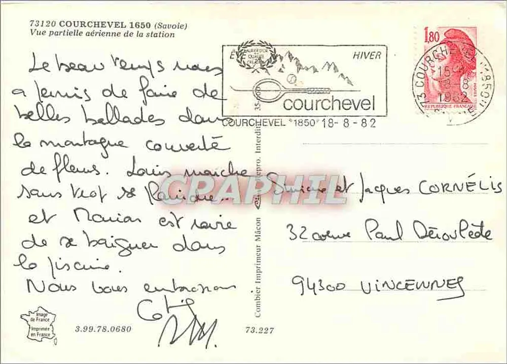 Courchevel 1850 — Teilweise luftige Ansicht der Station — Verlag Ping - Rückseite