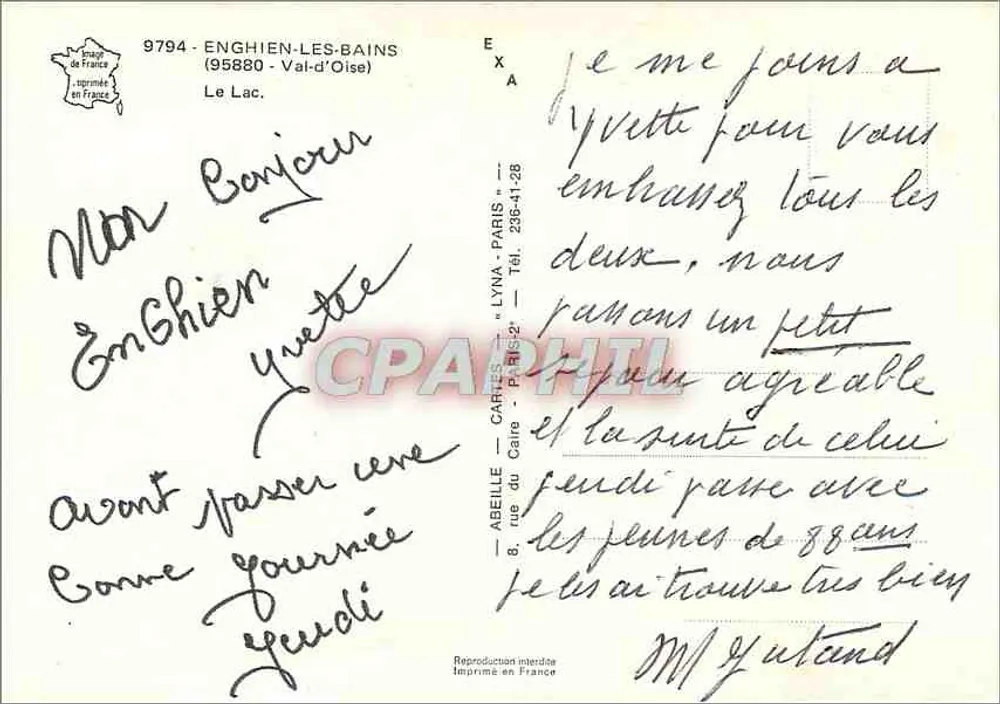 Lake Enghien-les-Bains — view of the lake with several boats — publisher ABEILLE - CARTES - P. 153 - Back