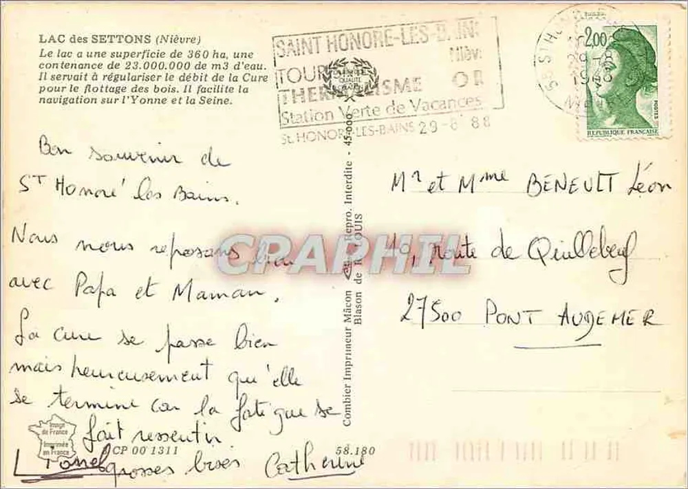 Lago dos Settons — 58 Nièvre — editor Combier Impressor - Verso
