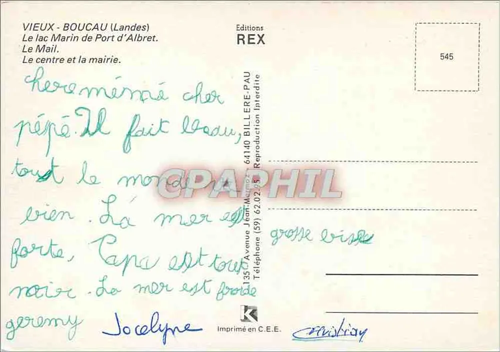 Vieux-Boucau-Port d'Albret — Luftbild und lokale Szenen — Éditions REX, Nr. 545 - Rückseite