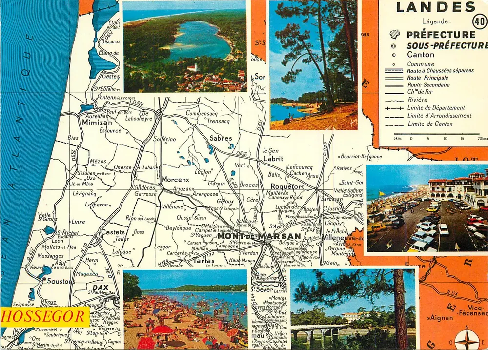 Hossegor — Tarjeta postal turística con mapa y fotos — Éditions Jean-Jaurès - Anverso