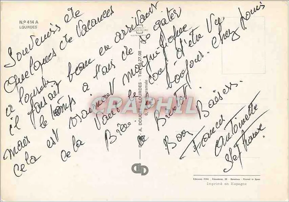 Uma flor de Lourdes — Editor FIDA, n°414 A - Verso