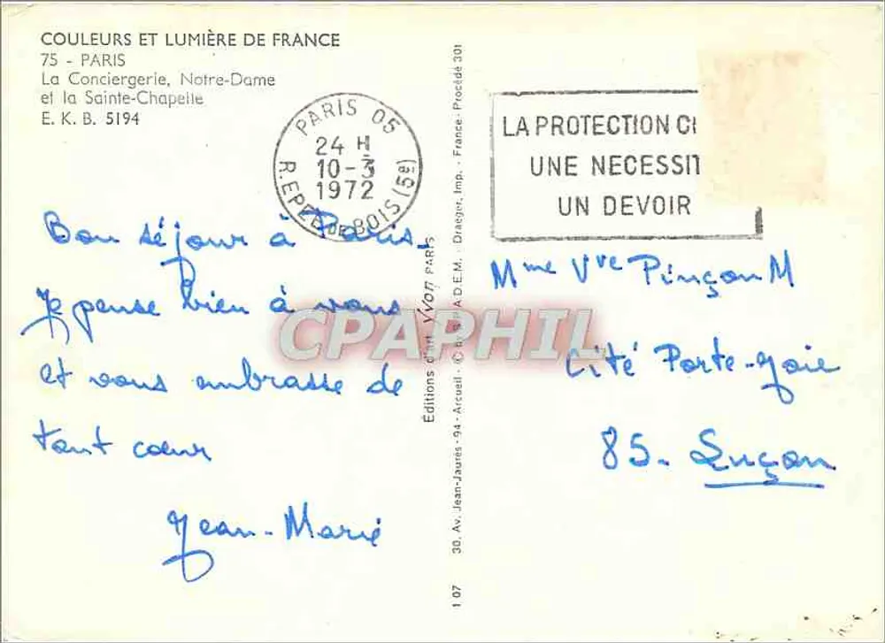 Paris - Notre-Dame et la Sainte-Chapelle — Éditions de Bois, n° 107 - Verso