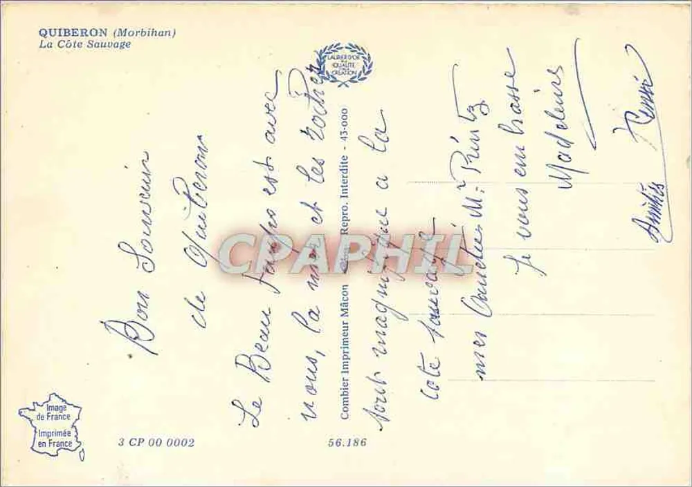 कुबेरॉन — "गुवर्वेर" के प्रवेश पोर्ट मैरीआ — ला कोट सॉवेज — कॉम्बियर इम्प्रिमर - पीछे