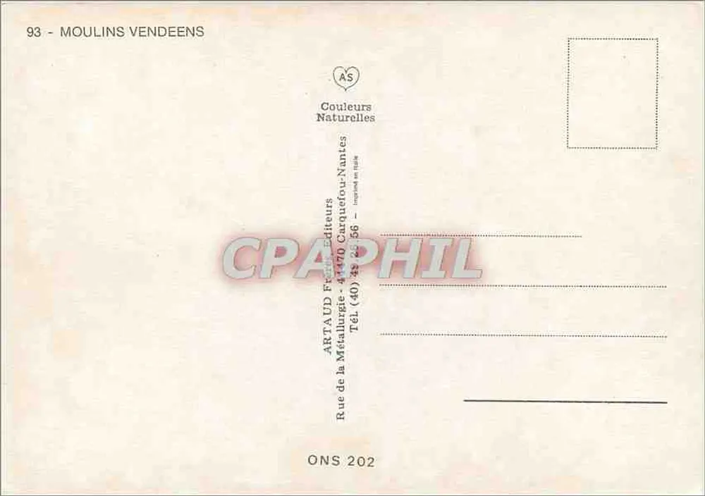Młyn Vendéens — Vendeé — wydawca ARTA UD Frères - Rewers
