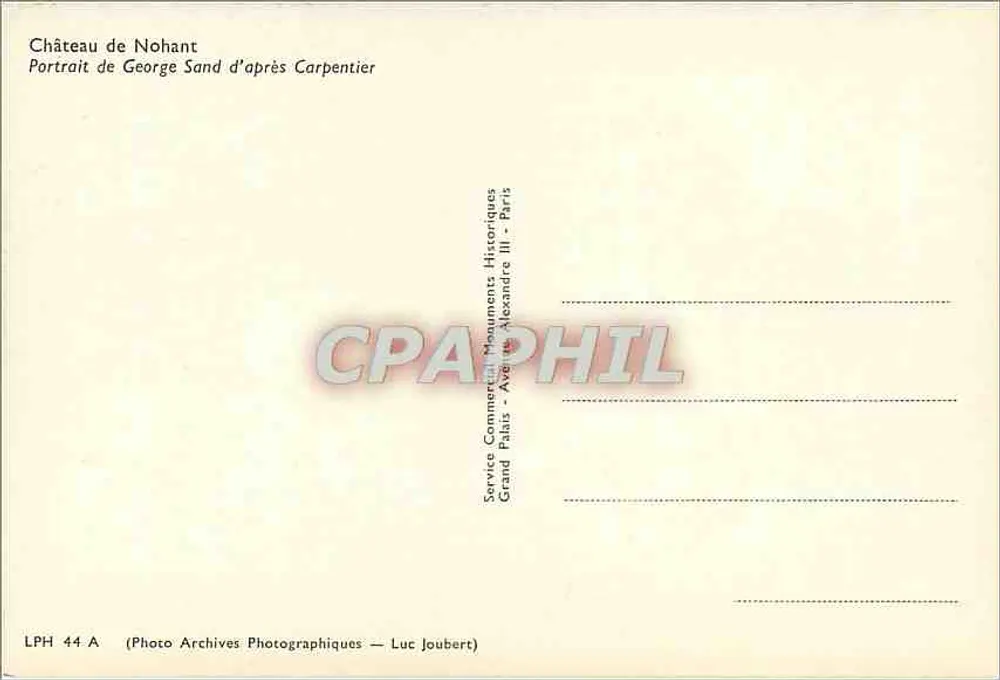 Château de Nohant — Portrait de George Sand d'après Carpentier — Service Commercial Monuments Historiques Paris - Verso