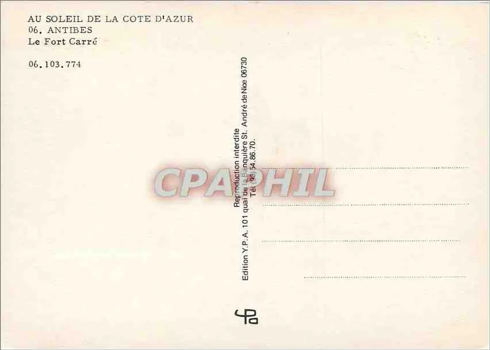 एंटीब्स — पोर्ट सहित लाइटहाउस और किला — संस्करण Y.P.A. संख्या 06.103.774 - पीछे