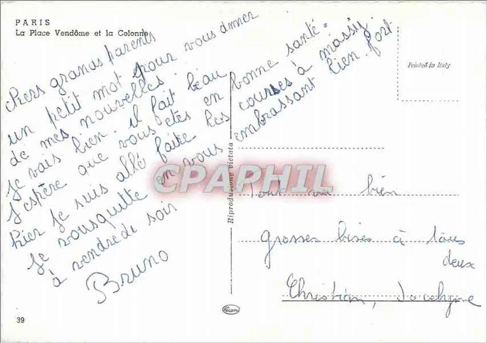 París - Plaza Vendôme y la Columna — edición italiana, n°39 - Reverso