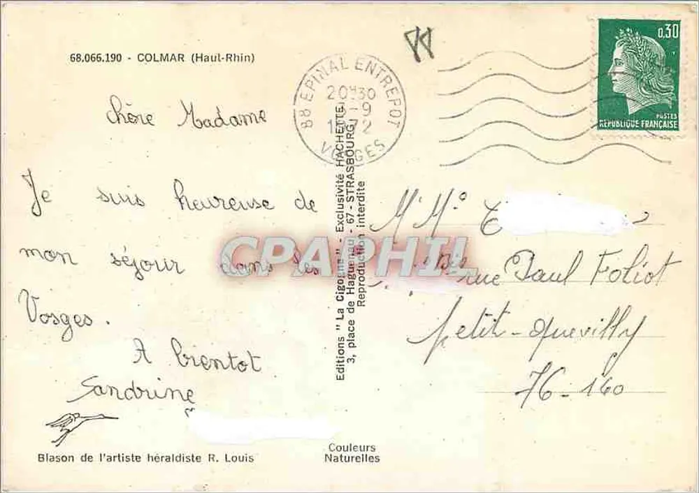 Colmar — Alsácia — editor Edições 'La Cigogne' - Verso