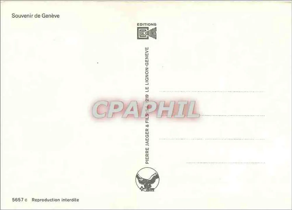 Genebra — vista panorâmica com mapa e monumentos — Edições Le Lignon, n° 5657 - Verso
