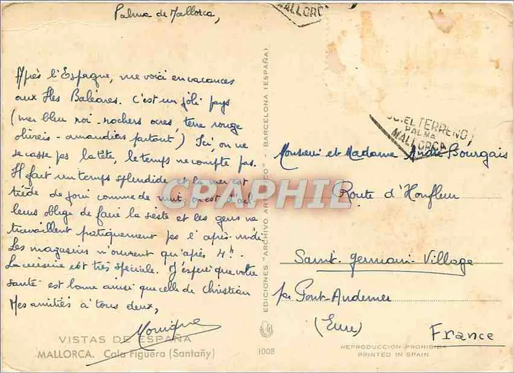पाल्मा डी मालोर्का — बे के दृश्य — 'विस्टास डे एस्पाना' के संस्करण क्रमांक 1008 - पीछे