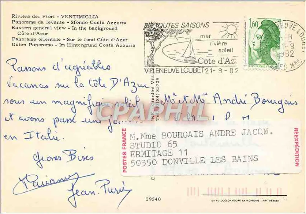 Panoramablick auf Ventimiglia — Riviera dei Fiori — Verlag VILENEUVE LOUBET, Nr. 29540 - Rückseite