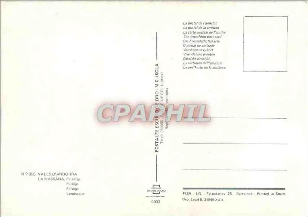 Riu de la Massana — Andorra — Verlag Postales Escut de Oro, Nr. 396 - Rückseite
