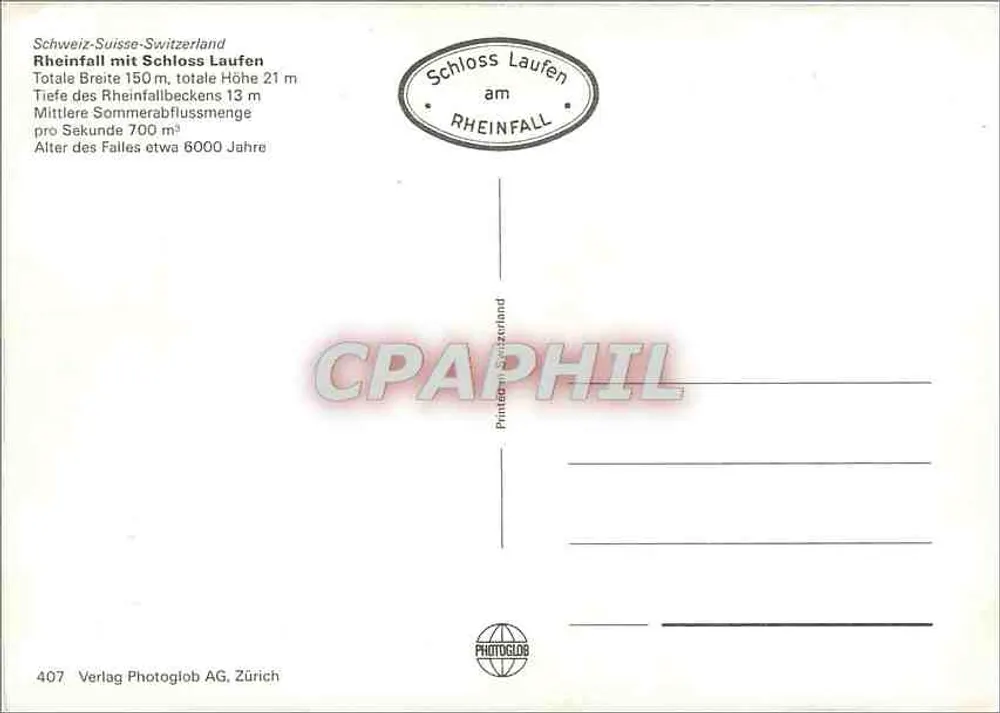 라인 폴락과 라우펜 성 — 출판사 Photoglob AG, zurich, 번호 407 - 뒷면