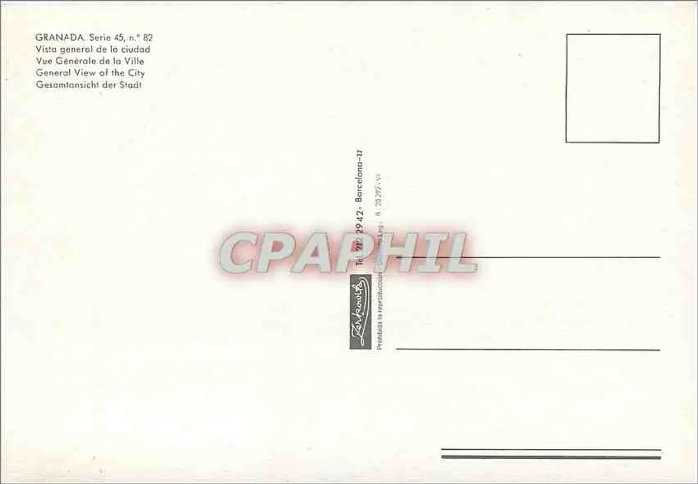 Granada — Vista geral da cidade — La Rondeta, série 45, n° 82 - Verso