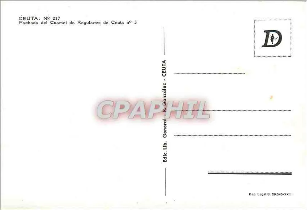 रेगुलियर्स क्वार्टियर के द्वार, सेउता — प्रकाशक R. गोंजालेज, संख्या 217 - पीछे