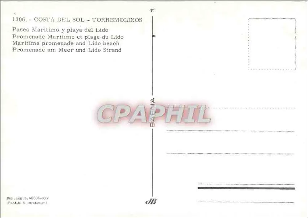 Torremolinos — Strand und maritime Promenade — Verlag Baena, Nr. 1306 - Rückseite