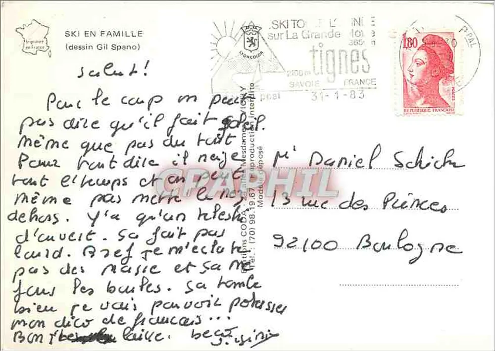 Tignes — Esqui em família — desenho Gil Spano - Verso