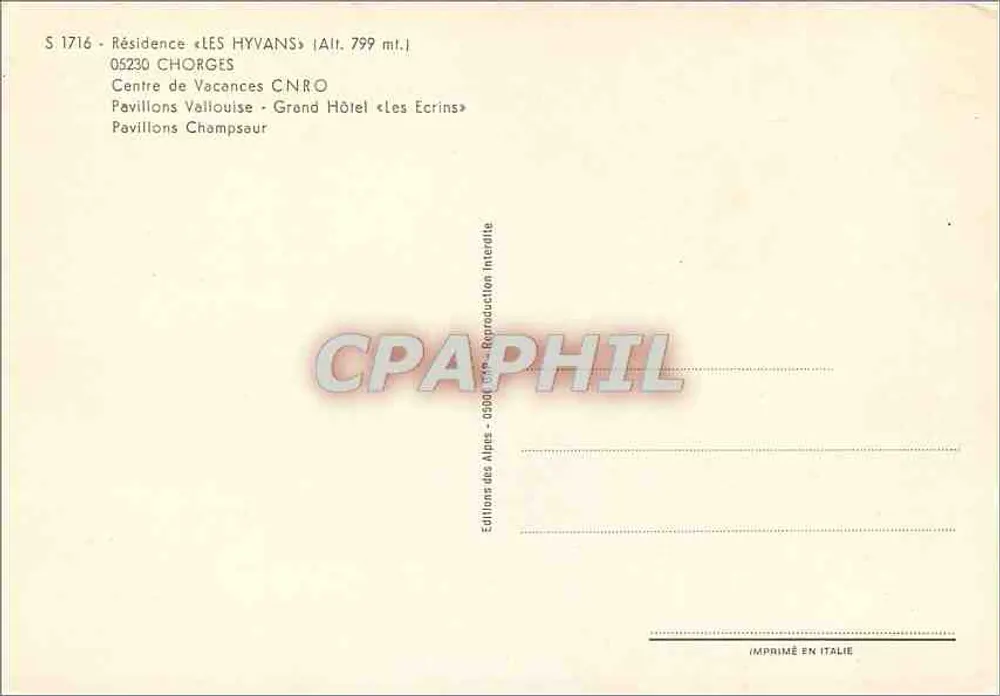 Les Hyvans — residência de férias CNRO — Éditions des Alpes - Verso
