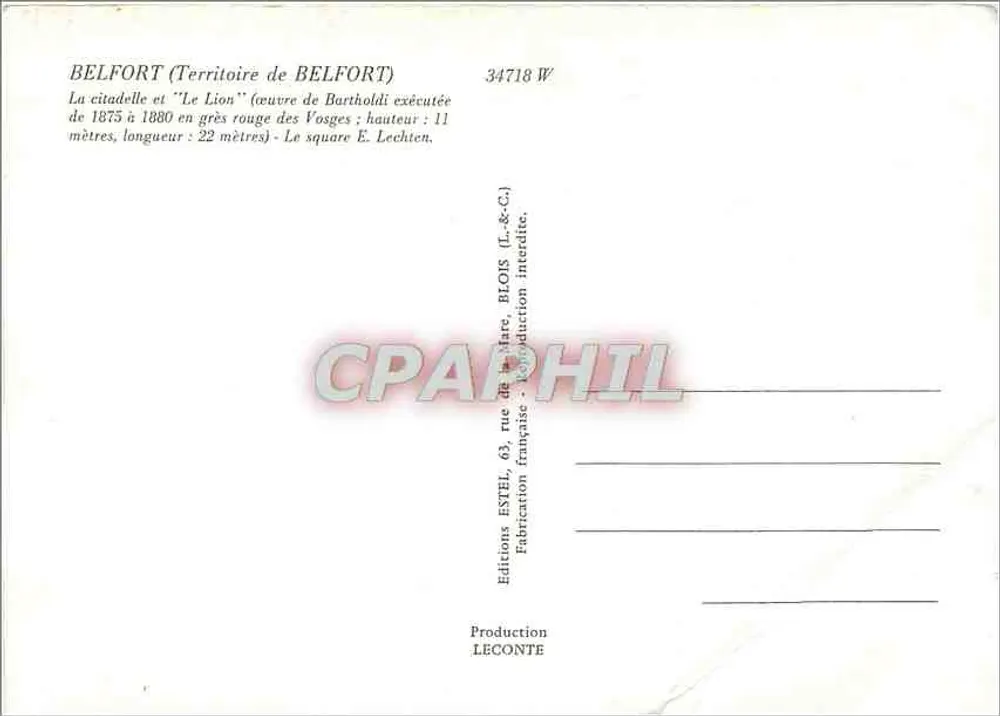 Belfort — Citadel und Le Lion — Verlag Estel - Rückseite