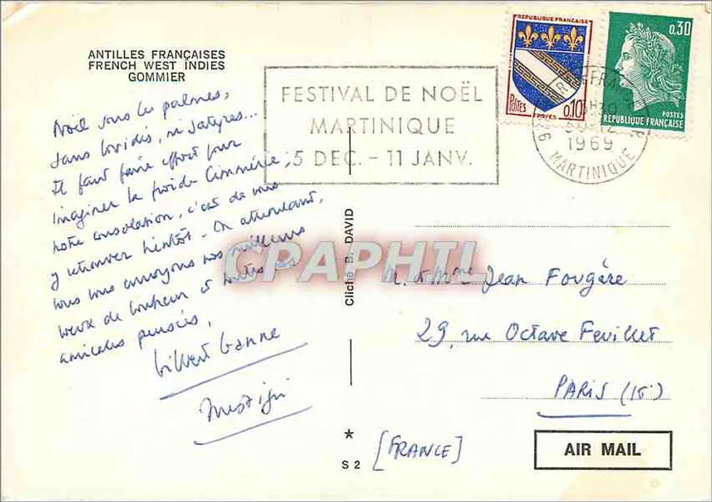 Strand mit Boot — Martinique — Weihnachtsfest 1969 - Rückseite