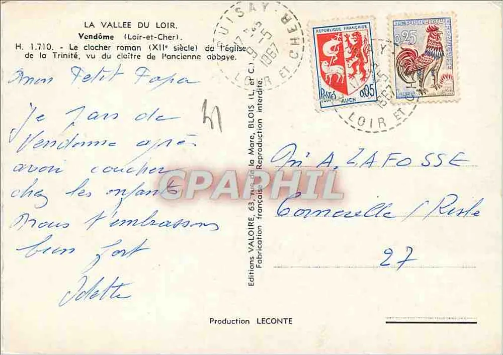 Vendôme — Der romanische Glockenturm (11. Jahrhundert) der Kirche der Dreifaltigkeit, gesehen vom Cloister der alten Abtei — Editions VALOIRE - Rückseite