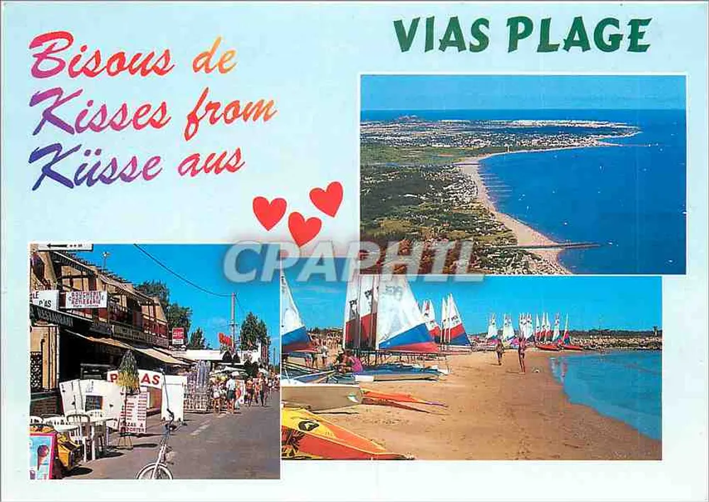 Vias Plage — vue aérienne, plage et rue — SA APA-POUX - ALBI - Recto