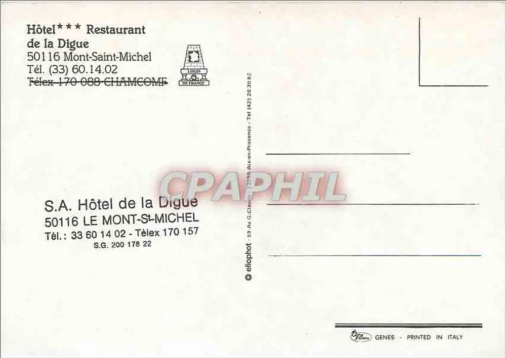 Hotel de la Digue — Mont-Saint-Michel — editore eliophot - Verso