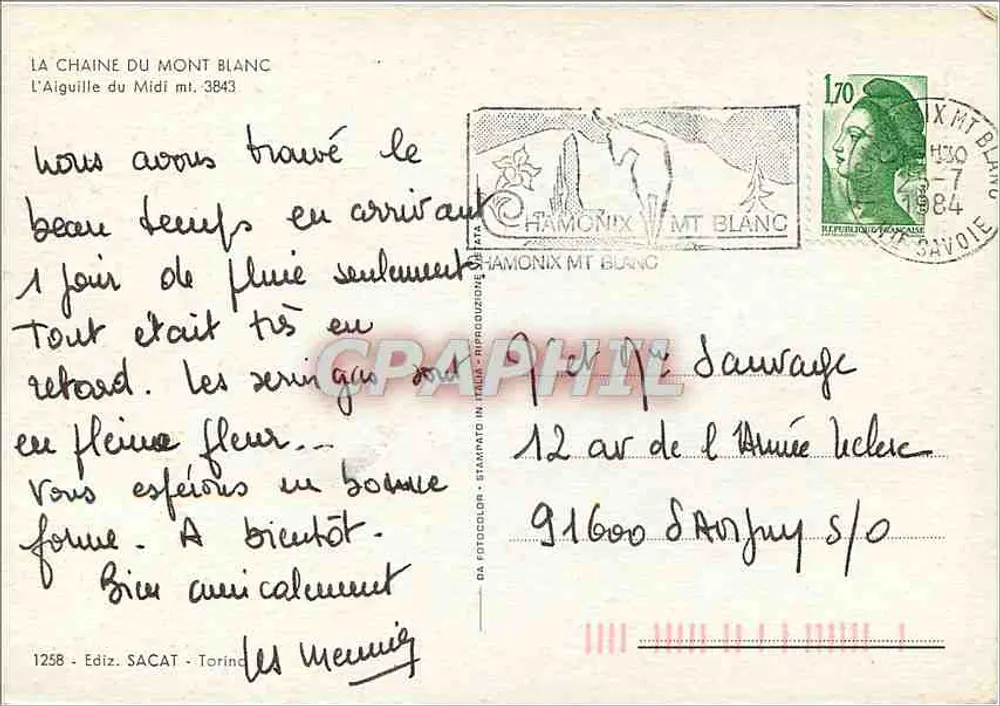 Aiguille du Midi — Mont Blanc — Ediz. SACAT, Torino, n°1258 - Rückseite