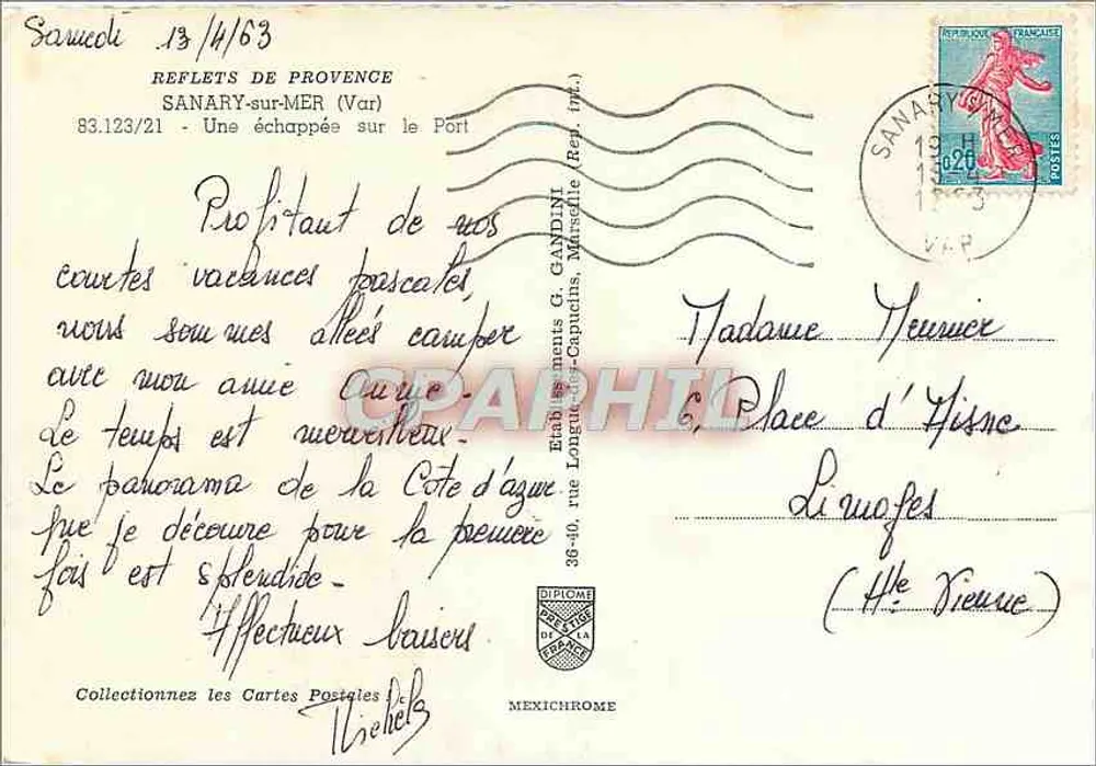 Sanary-sur-Mer — Vista del porto — Editore IRIS, n° 83.123/21 - Verso