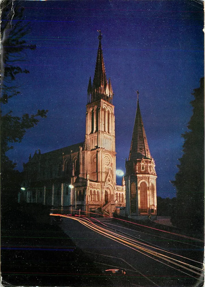 Upper Basilica of Lourdes — Night — The Sanctuaries of France, n°1016 - Front