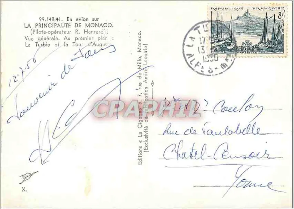 La Cigogne — Luftbild von Monaco — Editions de publication André Lecointe - Rückseite