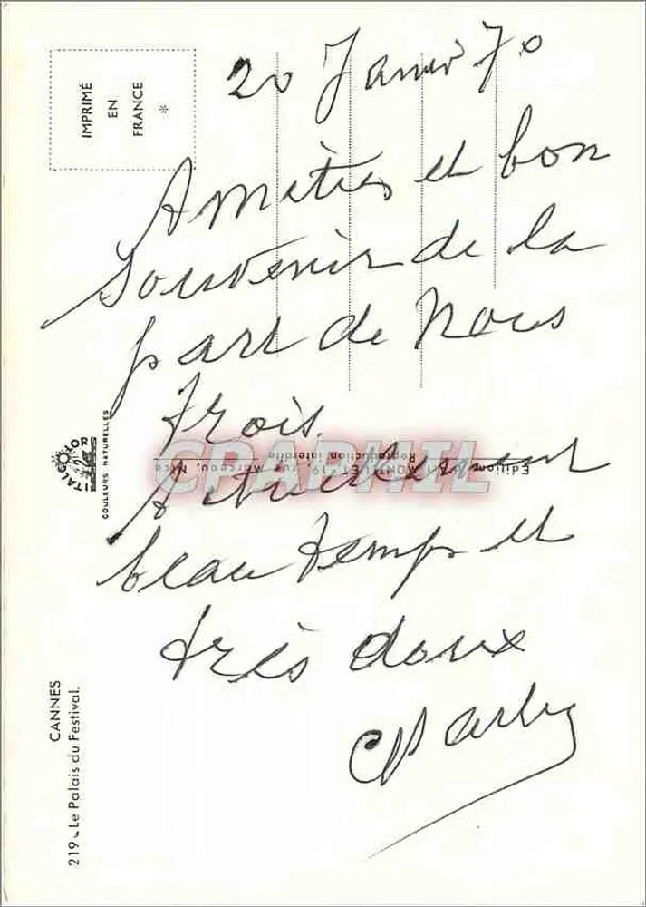 Cannes — Palais des Festivals — Éditeur Collecteurs Naturelles, n° 219 - Verso